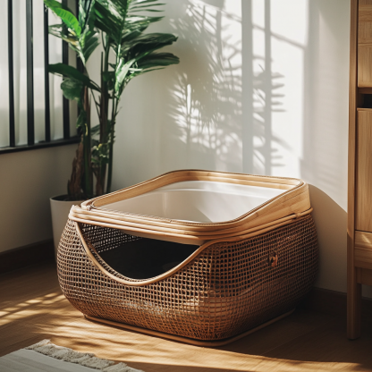 Cat litter box, cat toilet, residential furniture, living room, Nordic modern and simple household rattan litter box - Image 6