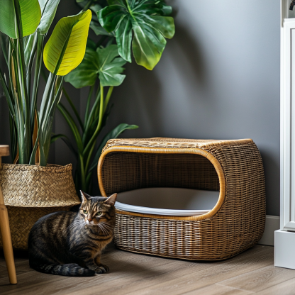 Wabi-sabi style cat litter box, cat toilet, wicker weaving, simple and modern Nordic creative home light luxury furniture - Image 9