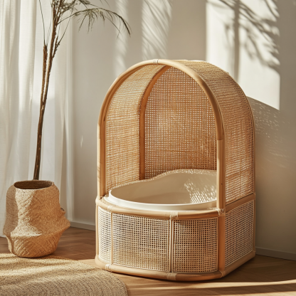 Wabi-sabi style cat litter box, cat toilet, wicker weaving, simple and modern Nordic creative home light luxury furniture - Image 6