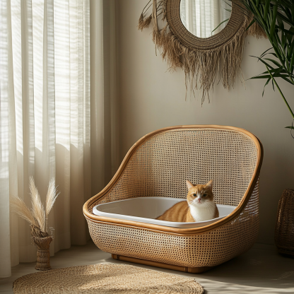 Cat litter box, cat toilet, scratchable rattan woven cat, villa, enclosed double-layer cat house, cat bed, wall red, pet supplies - Image 7