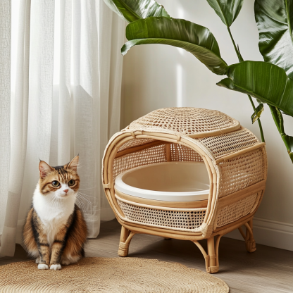 Cat litter box, cat toilet, residential furniture, living room, Nordic modern and simple household rattan litter box - Image 5