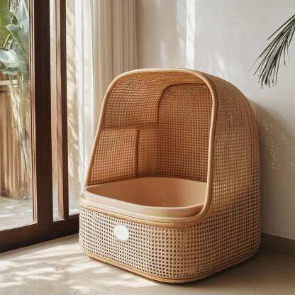Cat litter box, cat toilet, residential furniture, living room, Nordic modern and simple household rattan litter box - Image 3