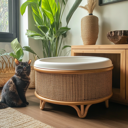 Cat litter box, cat toilet, residential furniture, living room, Nordic modern and simple household rattan litter box - Image 2