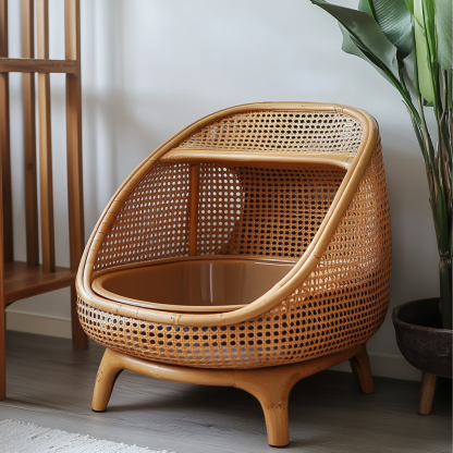 Cat toilet, cat bed, toilet, cat litter box. Nordic modern, simple and creative, rural, solid wood and rattan weaving - Image 6