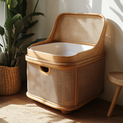 Nordic creative home light luxury kitten toilet residential furniture category cat litter box rattan Discovery Daijian - Image 6