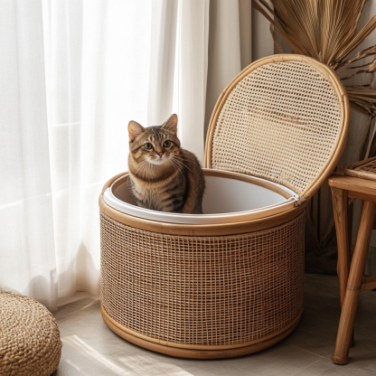 Nordic creative home light luxury kitten toilet residential furniture category cat litter box rattan Discovery Daijian - Image 5