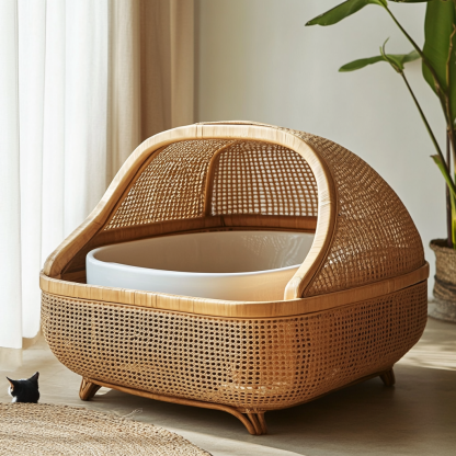 Nordic creative home light luxury kitten toilet residential furniture category cat litter box rattan Discovery Daijian - Image 4