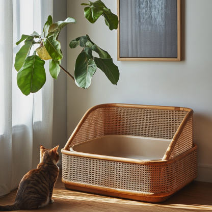Nordic creative home light luxury kitten toilet residential furniture category cat litter box rattan Discovery Daijian - Image 3