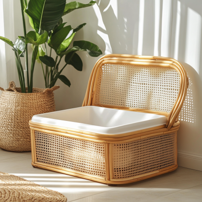 Cat toilet, cat bed, toilet, cat litter box. Nordic modern, simple and creative, rural, solid wood and rattan weaving - Image 5