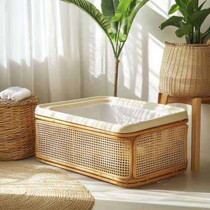 Cat toilet, cat bed, toilet, cat litter box. Nordic modern, simple and creative, rural, solid wood and rattan weaving - Image 4