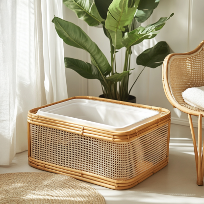 Cat toilet, cat bed, toilet, cat litter box. Nordic modern, simple and creative, rural, solid wood and rattan weaving - Image 3