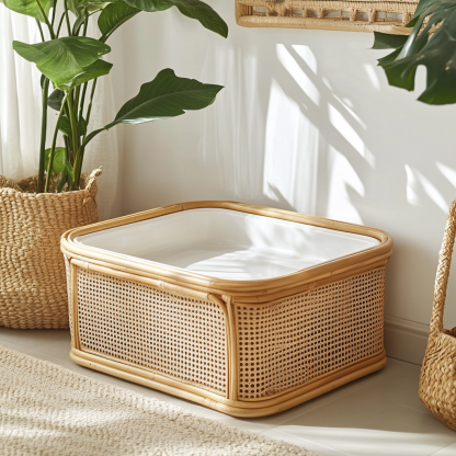 Cat toilet, cat bed, toilet, cat litter box. Nordic modern, simple and creative, rural, solid wood and rattan weaving - Image 2