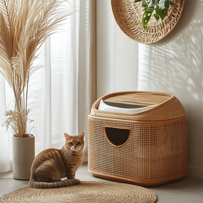 Cat toilet, cat litter box, indoor living room, household creative hand-woven lace, pet - Image 3