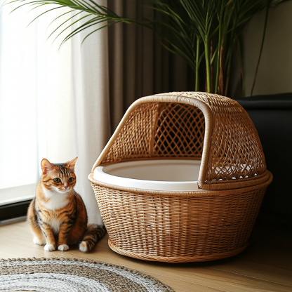 Cat toilet, cat litter box, indoor living room, household creative hand-woven lace, pet - Image 2