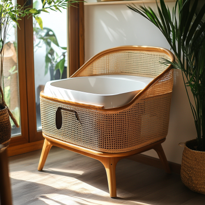 Residential furniture, cat litter box, rattan and bamboo cat litter box, modern and simple homestay, lobby, living room, club, solid wood leisure area - Image 5