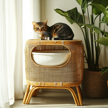 Residential furniture, cat litter box, rattan and bamboo cat litter box, modern and simple homestay, lobby, living room, club, solid wood leisure area - Image 4
