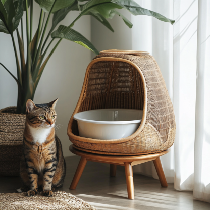 Residential furniture, cat litter box, rattan and bamboo cat litter box, modern and simple homestay, lobby, living room, club, solid wood leisure area - Image 3