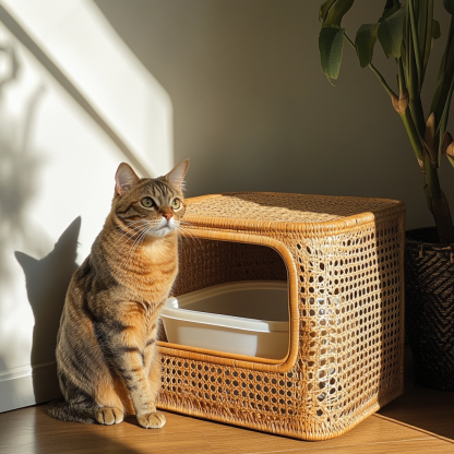 Rattan cat cage, small-sized household cat bed, hanging basket, universal cat litter box for summer, cat toilet, detachable and washable cat bed - Image 5