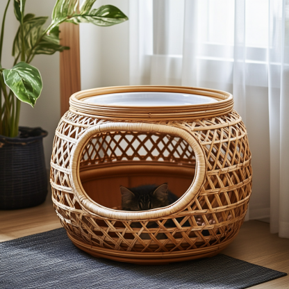 Rattan cat cage, small-sized household cat bed, hanging basket, universal cat litter box for summer, cat toilet, detachable and washable cat bed - Image 4