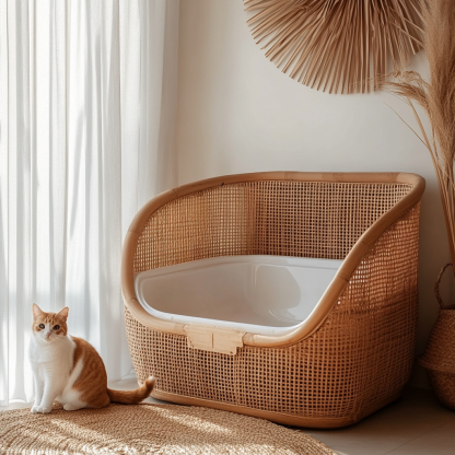 Rattan cat cage, small-sized household cat bed, hanging basket, universal cat litter box for summer, cat toilet, detachable and washable cat bed - Image 2