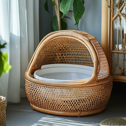 Cat litter box, cat toilet, scratchable rattan woven cat, villa, enclosed double-layer cat house, cat bed, wall red, pet supplies - Image 5