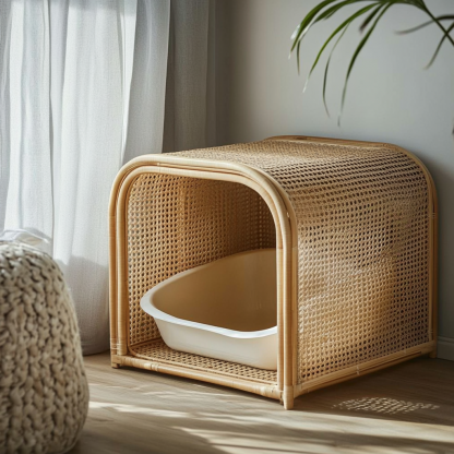 Cat litter box, cat toilet, scratchable rattan woven cat, villa, enclosed double-layer cat house, cat bed, wall red, pet supplies - Image 4