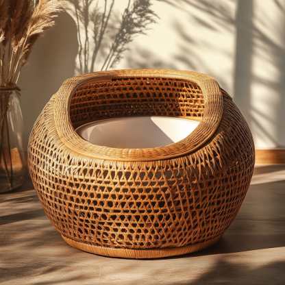 Wabi-sabi style cat litter box, cat toilet, wicker weaving, simple and modern Nordic creative home light luxury furniture - Image 4