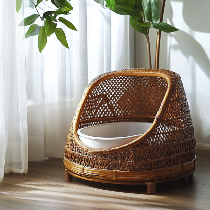 Wabi-sabi style cat litter box, cat toilet, wicker weaving, simple and modern Nordic creative home light luxury furniture - Image 3