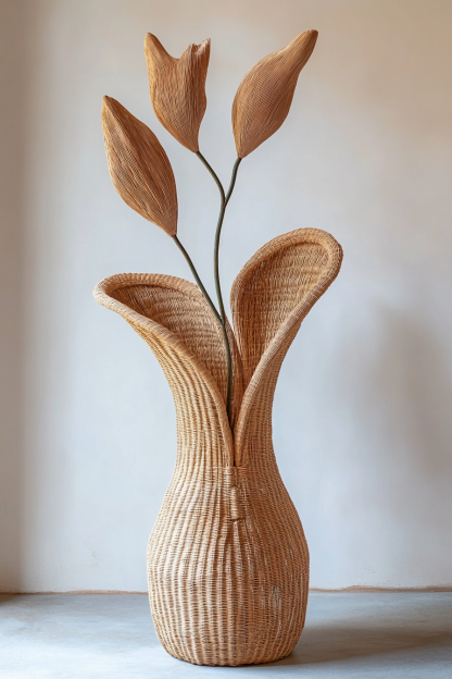 Indoor wicker leaf wall-hung living room table, homestay vase decorative mirror, artificial flower, Nordic desk - Image 9