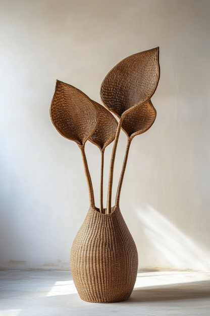 Indoor wicker leaf wall-hung living room table, homestay vase decorative mirror, artificial flower, Nordic desk - Image 8