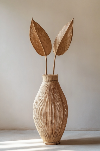 Indoor wicker leaf wall-hung living room table, homestay vase decorative mirror, artificial flower, Nordic desk - Image 7