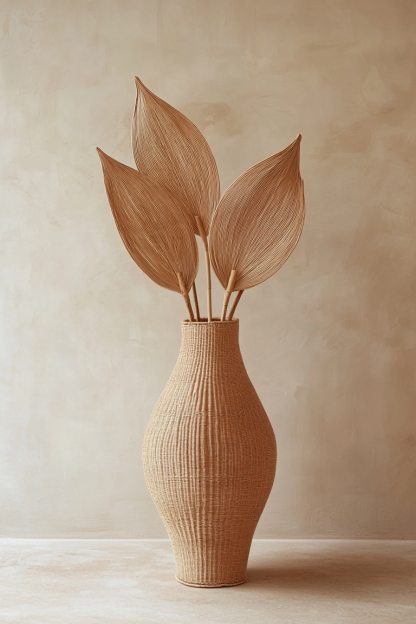 Nordic straw woven flower basket, rattan woven hand-held creative living room indoor desktop home decoration item - Image 2