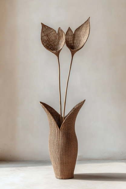 Vintage vase, hand-woven rattan, French retro entrance, flower tube, flower vase, homestay bedroom, Wabi-sabi style - Image 6