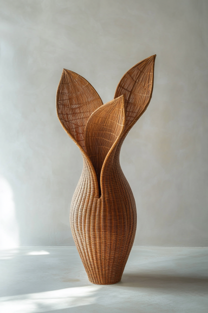 Vintage vase, hand-woven rattan, French retro entrance, flower tube, flower vase, homestay bedroom, Wabi-sabi style - Image 5