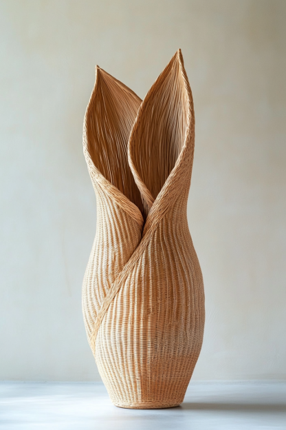Vintage vase, hand-woven rattan, French retro entrance, flower tube, flower vase, homestay bedroom, Wabi-sabi style - Image 4