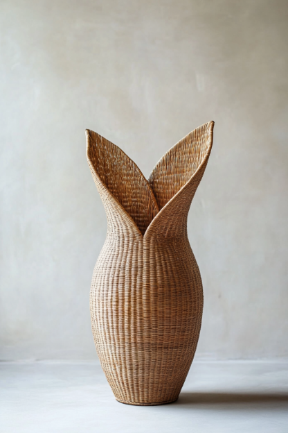 Vintage vase, hand-woven rattan, French retro entrance, flower tube, flower vase, homestay bedroom, Wabi-sabi style - Image 3