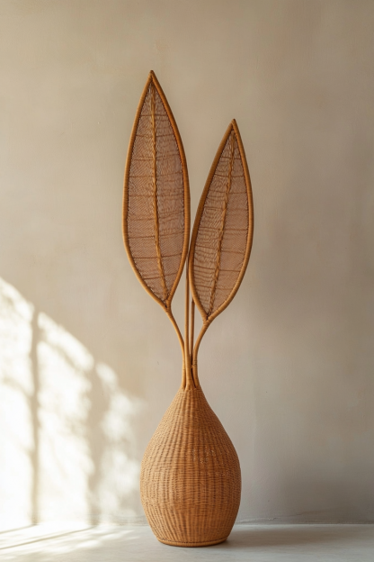 Wicker flower basket flowerpot, wicker flowerpot storage basket, bamboo weaving living room floor-standing large green plant flowerpot - Image 3