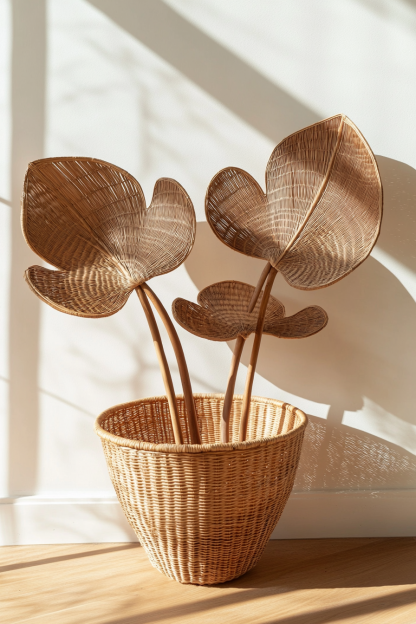 Wabi-sabi style wicker vase ornaments, living room flower arrangement decorations, bamboo wicker vase home decorations - Image 8