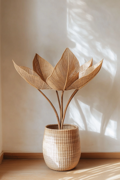 Wabi-sabi style wicker vase ornaments, living room flower arrangement decorations, bamboo wicker vase home decorations - Image 7
