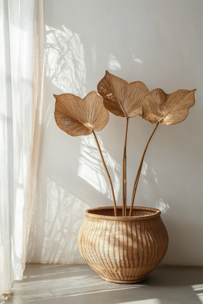 Wabi-sabi style wicker vase ornaments, living room flower arrangement decorations, bamboo wicker vase home decorations