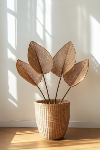 Vase ins Japanese style golden entrance hall living room window display model room decoration Ironwork leaf simulation - Image 3