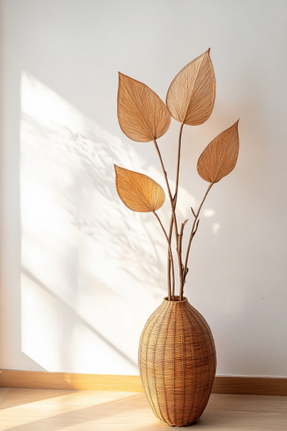 Nordic straw woven flower basket, rattan woven hand-held creative living room indoor desktop home decoration item - Image 5