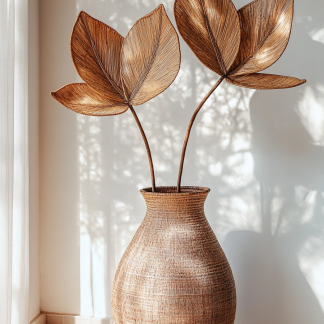 Nordic straw woven flower basket, rattan woven hand-held creative living room indoor desktop home decoration item