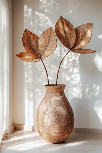 Nordic straw woven flower basket, rattan woven hand-held creative living room indoor desktop home decoration item