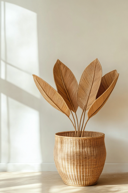 Nordic straw woven flower basket, rattan woven hand-held creative living room indoor desktop home decoration item - Image 7