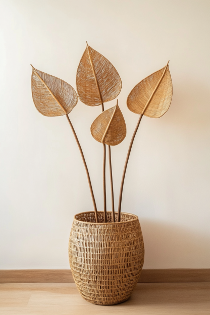 Nordic straw woven flower basket, rattan woven hand-held creative living room indoor desktop home decoration item - Image 8