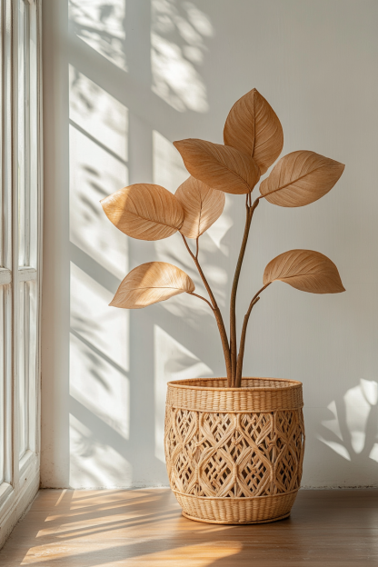 Wabi-sabi style wicker vase ornaments, living room flower arrangement decorations, bamboo wicker vase home decorations - Image 5