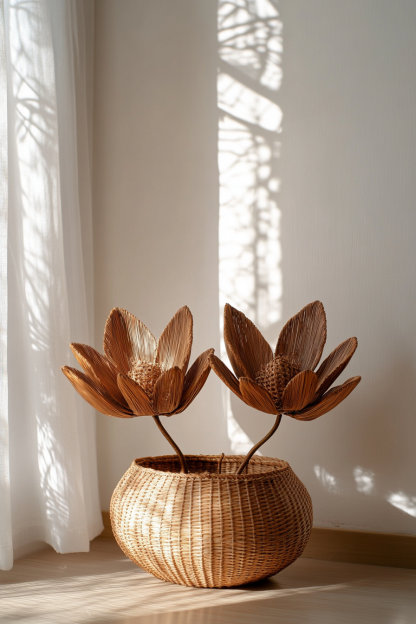 Wabi-sabi style wicker vase ornaments, living room flower arrangement decorations, bamboo wicker vase home decorations - Image 4