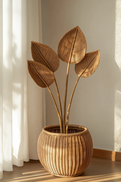 Wabi-sabi style wicker vase ornaments, living room flower arrangement decorations, bamboo wicker vase home decorations - Image 3