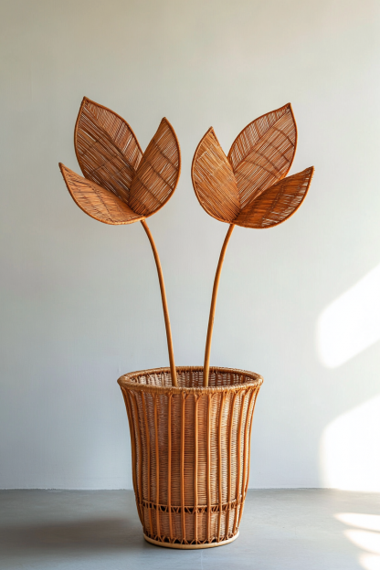Wicker vases, artificial flowers, fake flowers, living room and dining table decorations
